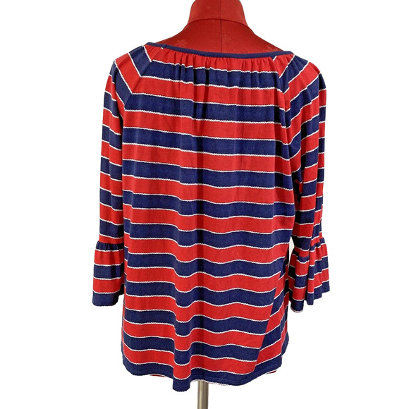 Michael Kors Popover Top Size L Red & Navy Blue Stripes Casual 3/4-Sleeve Chic - Picture 5 of 9